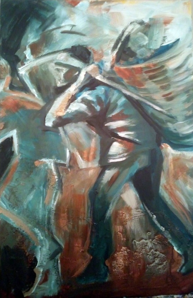 Porteur Tamang_Acrylique_91x60 / CHF 620.-